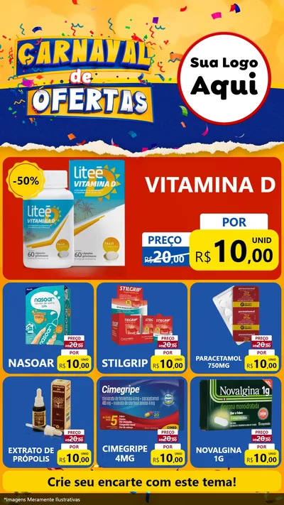 Modelo de Rede Social para Stories com o tema Carnaval de Ofertas para Farmácia