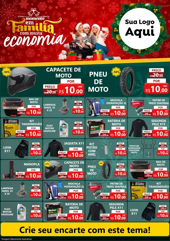 Modelo de Encarte para Encarte A4 Vertical com o tema Momento em Família (Natal) para Moto peças