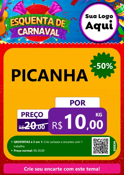 Modelo de Cartaz para Cartaz A4 Vertical com o tema Esquenta de Carnaval para Açougue