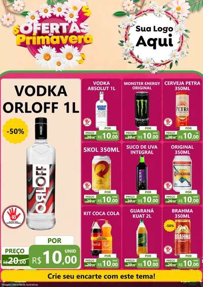Modelo de Encarte para Encarte A4 Vertical com o tema Ofertas de Primavera para Distribuidora de bebidas