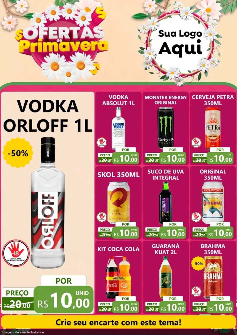 Modelo de Encarte para Encarte A4 Vertical com o tema Ofertas de Primavera para Distribuidora de bebidas