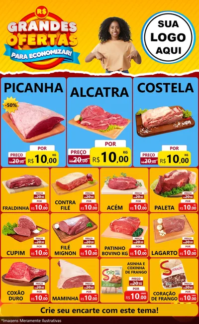 Modelo de Encarte para Encarte Grande com o tema Grandes Ofertas Para Economizar! para Açougue