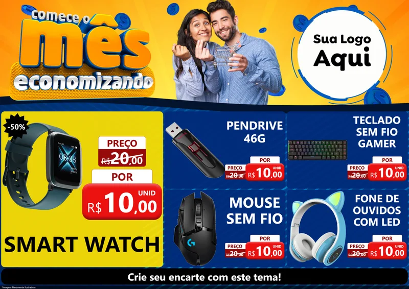 Modelo de Encarte para Encarte A4 Horizontal com o tema Comece O Mês Economizando para Informática