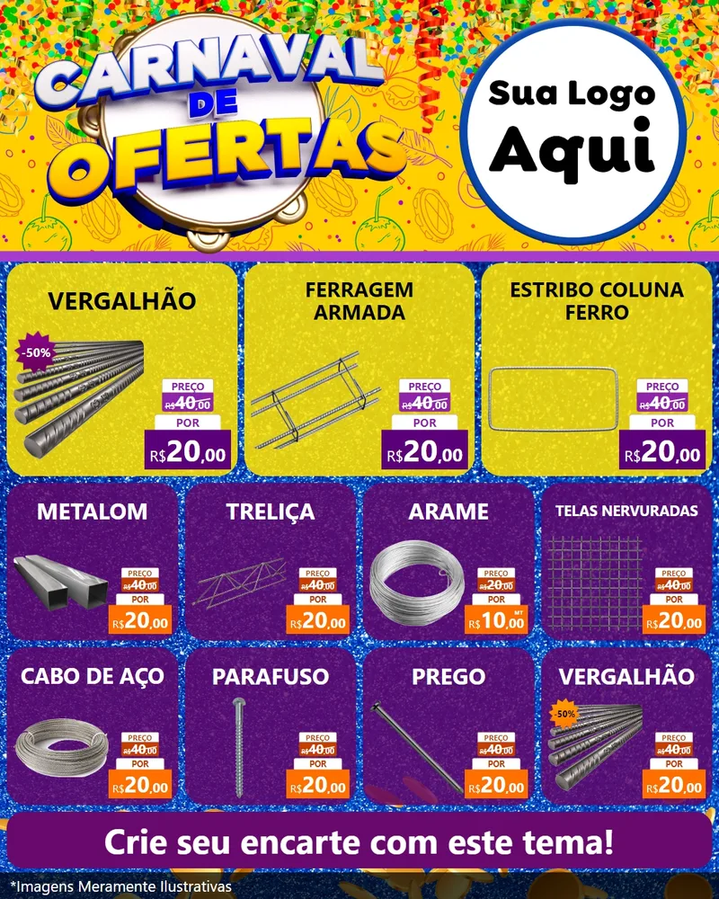 Modelo de Rede Social para Feed Instagram com o tema Carnaval de Ofertas para Ferragens