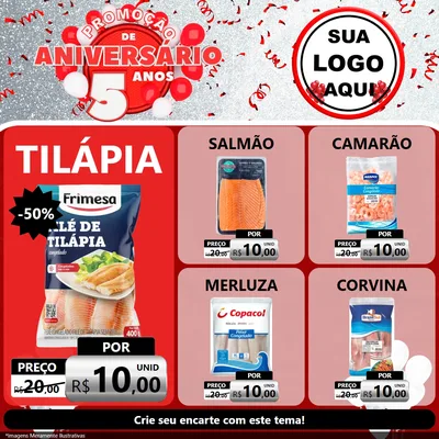 Modelo de Rede Social para Feed Facebook com o tema Promoção de Aniversário - 5 Anos para Peixaria