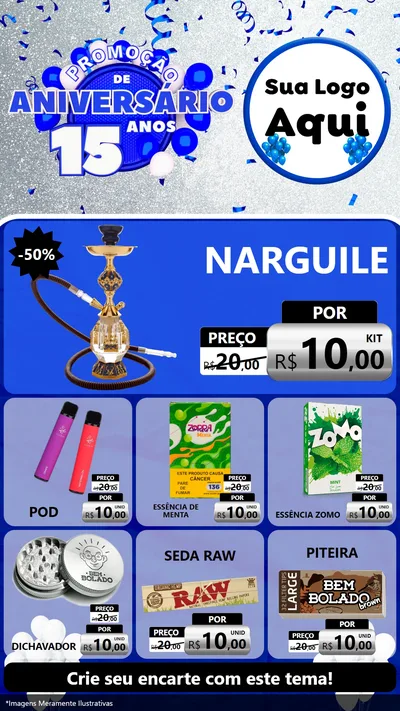 Modelo de Rede Social para Stories com o tema Promoção de Aniversário - 15 Anos para Tabacaria