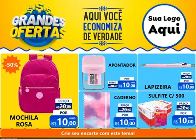Modelo de Encarte para Encarte A4 Horizontal com o tema Grandes Ofertas para Papelaria