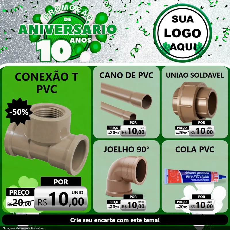 Modelo de Rede Social para Feed Facebook com o tema Promoção de Aniversário - 10 Anos para Tubos e conexões