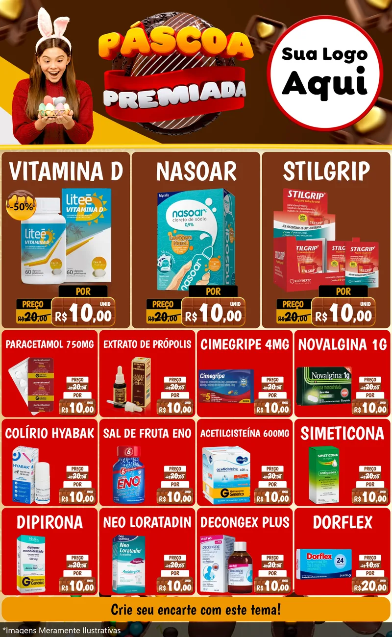 Modelo de Encarte para Encarte Grande com o tema Páscoa Premiada para Farmácia