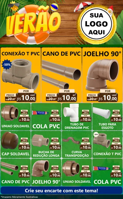 Modelo de Encarte para Encarte Grande com o tema Verão para Tubos e conexões