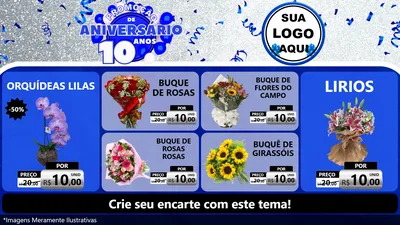 Modelo de TV para TV Horizontal com o tema Promoção de Aniversário - 10 Anos para Floricultura e jardim