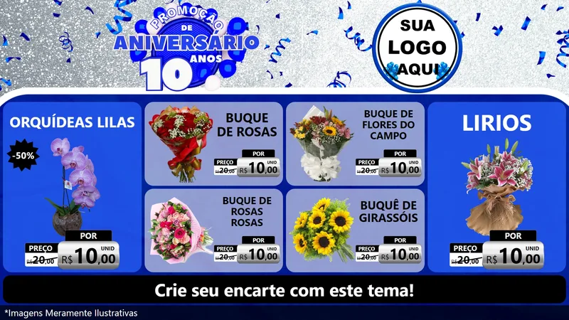 Modelo de TV para TV Horizontal com o tema Promoção de Aniversário - 10 Anos para Floricultura e jardim