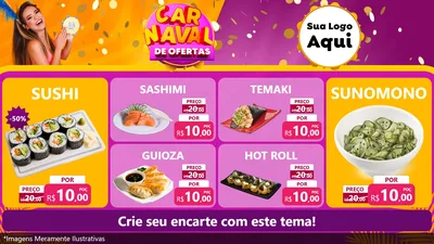 Modelo de TV para TV Horizontal com o tema Carnaval de Ofertas para Comida japonesa