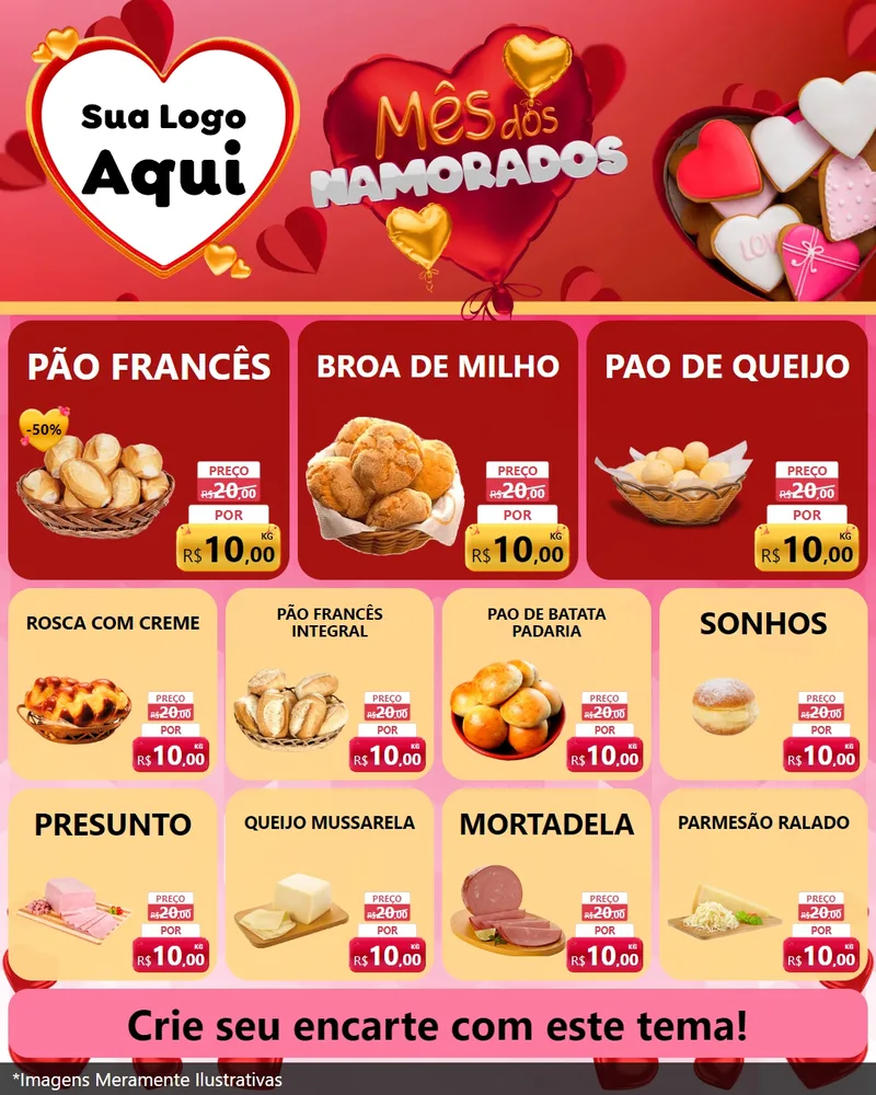 Modelo de Rede Social para Feed Instagram com o tema Mês dos Namorados para Padaria