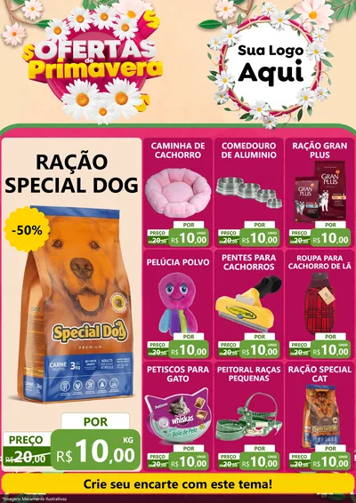 Modelo de Encarte para Encarte A4 Vertical com o tema Ofertas de Primavera para Pet Shop