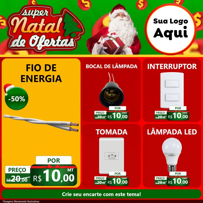 Modelo de Rede Social para Feed Facebook com o tema Super Natal de Ofertas para Materiais Elétricos