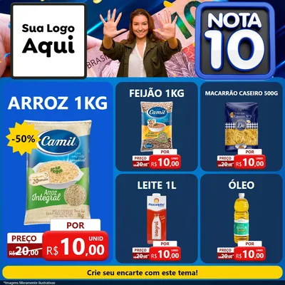 Modelo de Rede Social para Feed Facebook com o tema Nota 10 para Supermercado