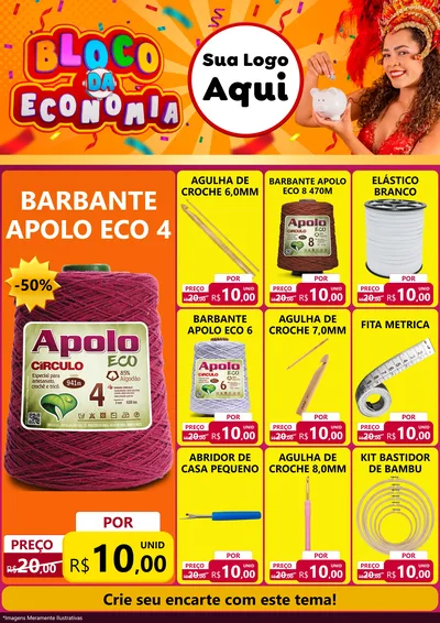 Modelo de Encarte para Encarte A4 Vertical com o tema Bloco da Economia para Armarinho e Aviamentos