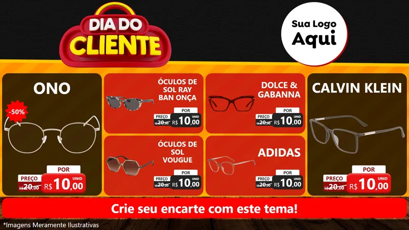Modelo de TV para TV Horizontal com o tema Dia do Cliente para Óticas