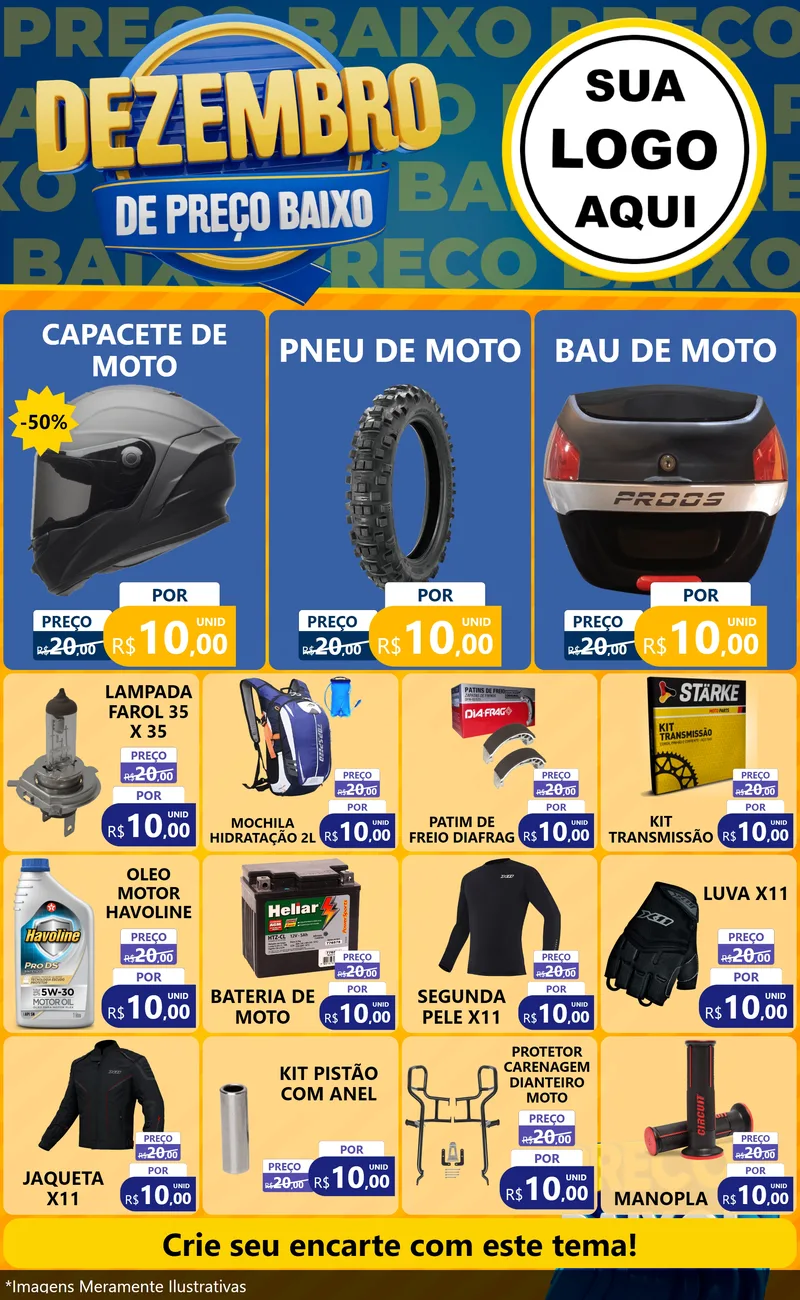 Modelo de Encarte para Encarte Grande com o tema Dezembro de Preço Baixo para Moto peças