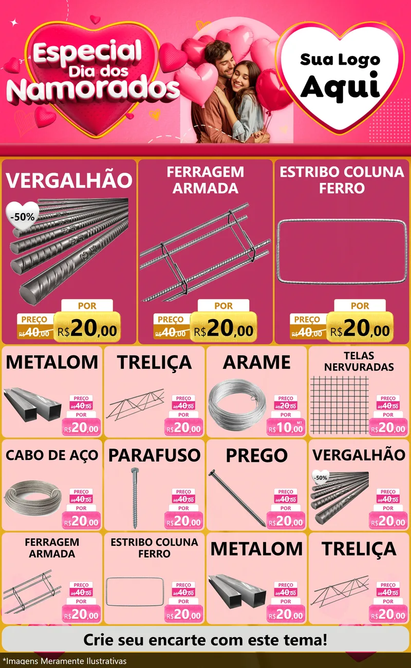 Modelo de Encarte para Encarte Grande com o tema Especial Dia dos Namorados para Ferragens