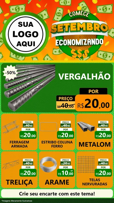 Modelo de Rede Social para Stories com o tema Comece Setembro Economizando para Ferragens