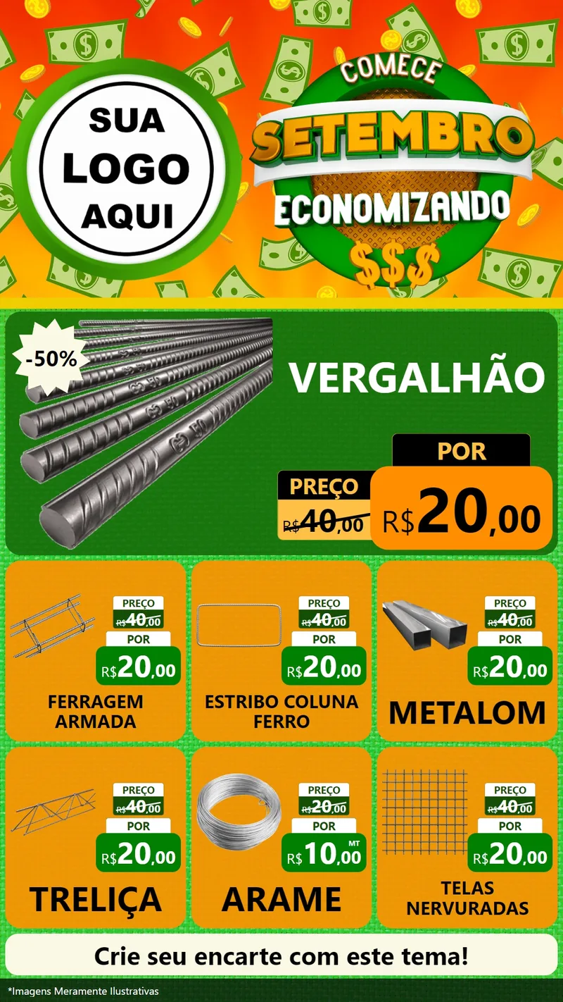 Modelo de Rede Social para Stories com o tema Comece Setembro Economizando para Ferragens