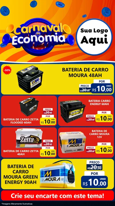 Modelo de TV para TV Vertical com o tema Carnaval da Economia para Baterias Elétricas