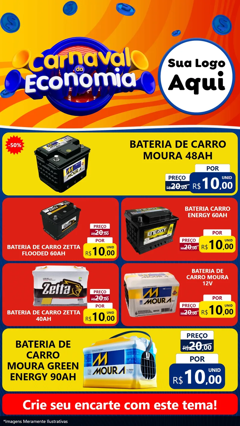 Modelo de TV para TV Vertical com o tema Carnaval da Economia para Baterias Elétricas