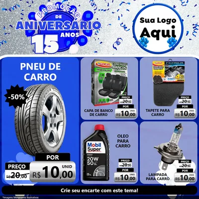Modelo de Rede Social para Feed Facebook com o tema Promoção de Aniversário - 15 Anos para Auto peças