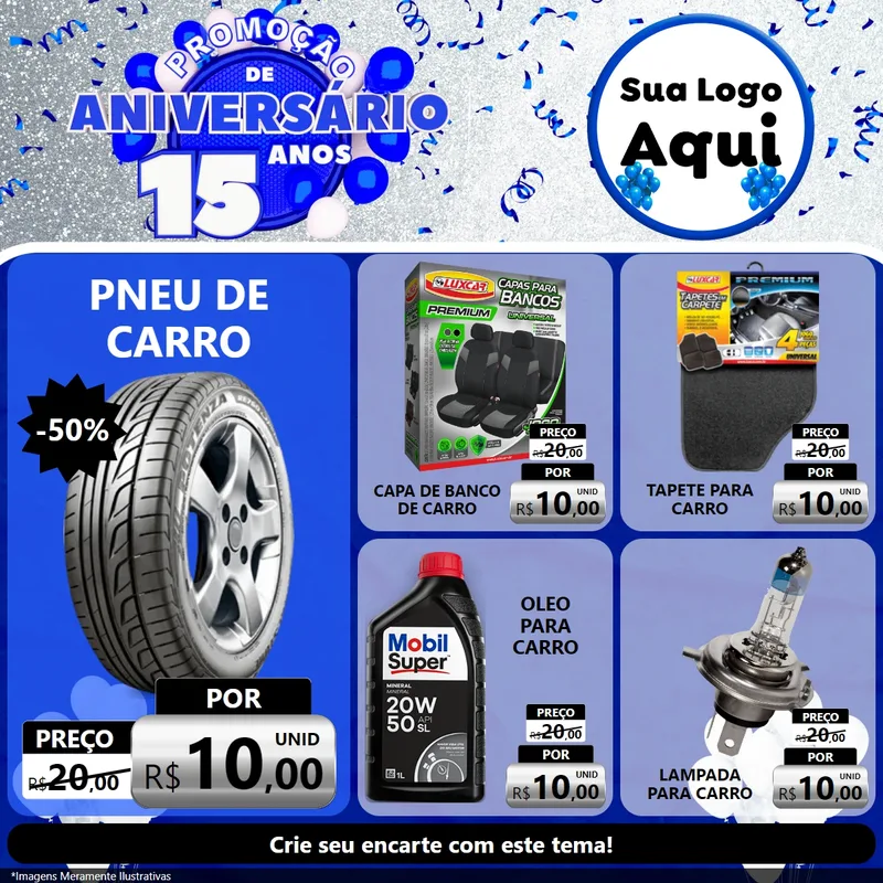 Modelo de Rede Social para Feed Facebook com o tema Promoção de Aniversário - 15 Anos para Auto peças