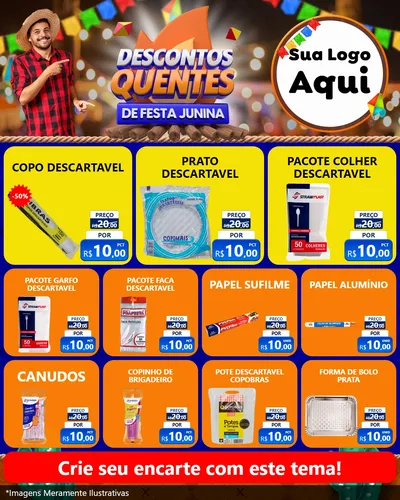 Modelo de Rede Social para Feed Instagram com o tema Descontos Quentes de Festa Junina para Embalagens