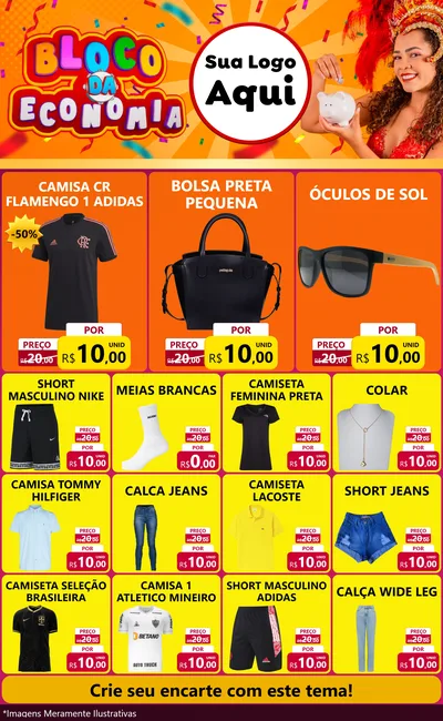 Modelo de Encarte para Encarte Grande com o tema Bloco da Economia para Roupas e acessórios