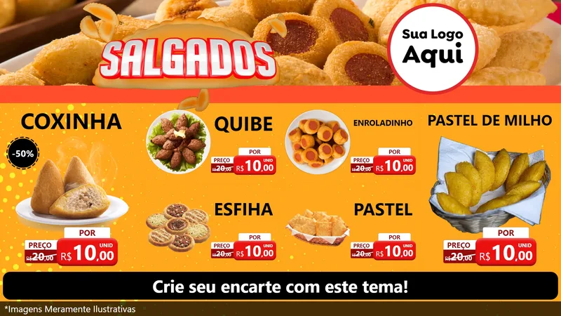 Modelo de TV para TV Horizontal com o tema Salgados para Salgadaria