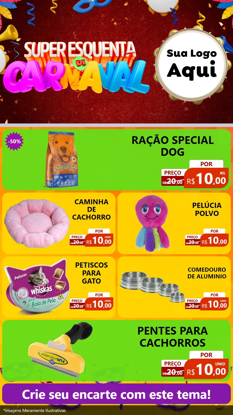 Modelo de TV para TV Vertical com o tema Super Esquenta de Carnaval para Pet Shop