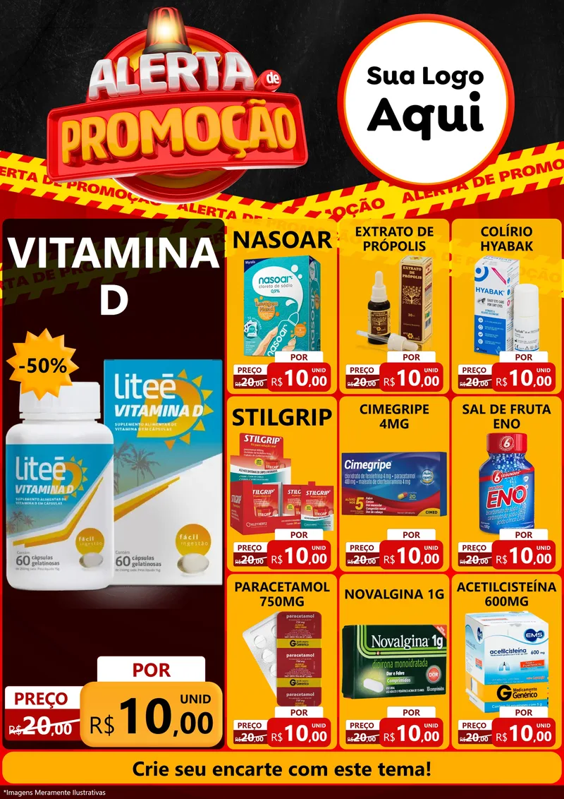 Modelo de Encarte para Encarte A4 Vertical com o tema Alerta de Promoção para Farmácia