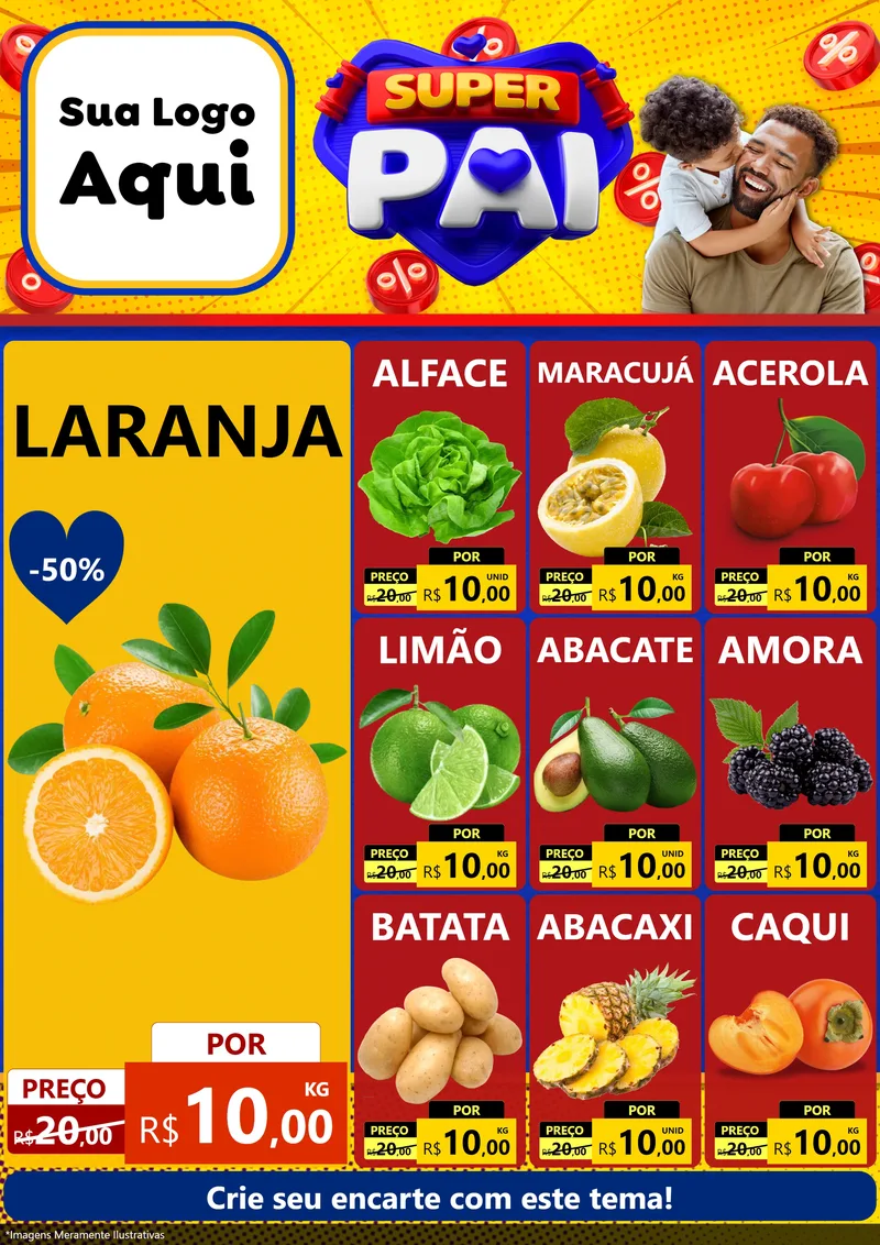 Modelo de Encarte para Encarte A4 Vertical com o tema Super Pai para Hortifrúti