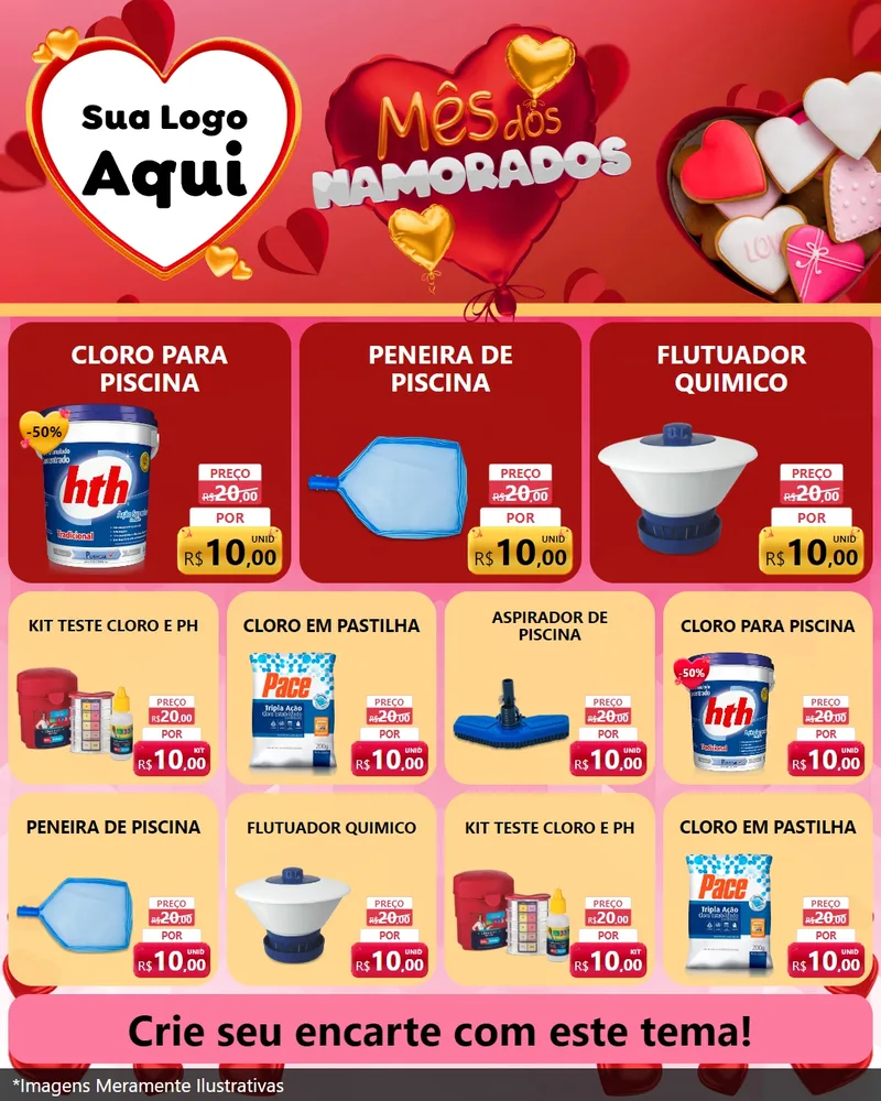 Modelo de Rede Social para Feed Instagram com o tema Mês dos Namorados para Produtos para Piscina