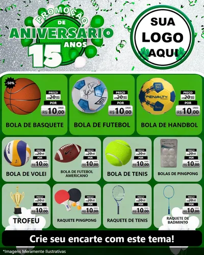 Modelo de Rede Social para Feed Instagram com o tema Promoção de Aniversário - 15 Anos para Artigos Esportivos
