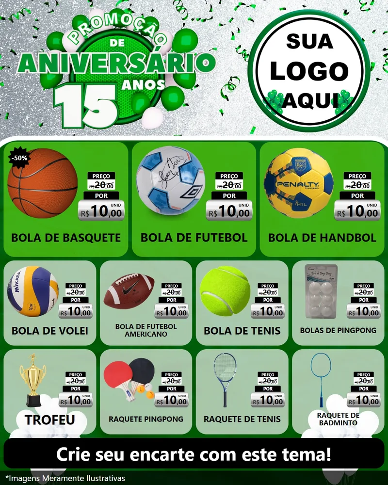 Modelo de Rede Social para Feed Instagram com o tema Promoção de Aniversário - 15 Anos para Artigos Esportivos