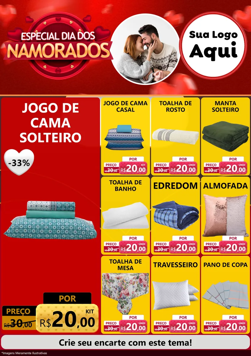 Modelo de Encarte para Encarte A4 Vertical com o tema Especial Dia Dos Namorados para Cama, Mesa e Banho