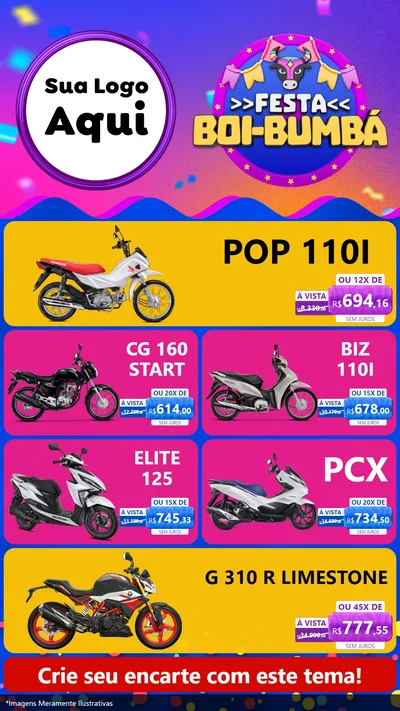 Modelo de TV para TV Vertical com o tema Festa Boi-Bumbá para Concessionaria de Motos