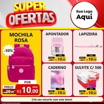 Modelo de Rede Social para Feed Facebook com o tema Super Ofertas para Papelaria