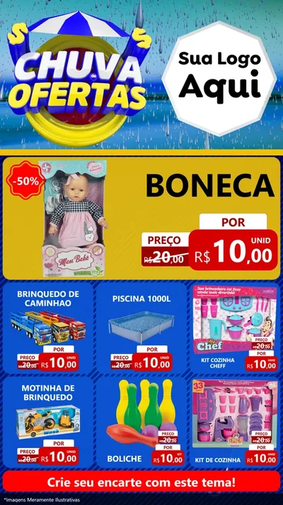 Modelo de Rede Social para Stories com o tema Chuva de Ofertas para Brinquedos