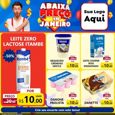 Modelo de Rede Social para Feed Facebook com o tema Abaixa Preço em Janeiro para Frios e Laticínios