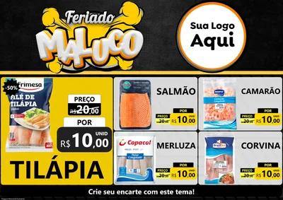 Modelo de Encarte para Encarte A4 Horizontal com o tema Feriado Maluco para Peixaria
