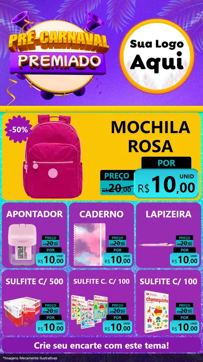 Modelo de Rede Social para Stories com o tema Pré-Carnaval Premiado para Papelaria