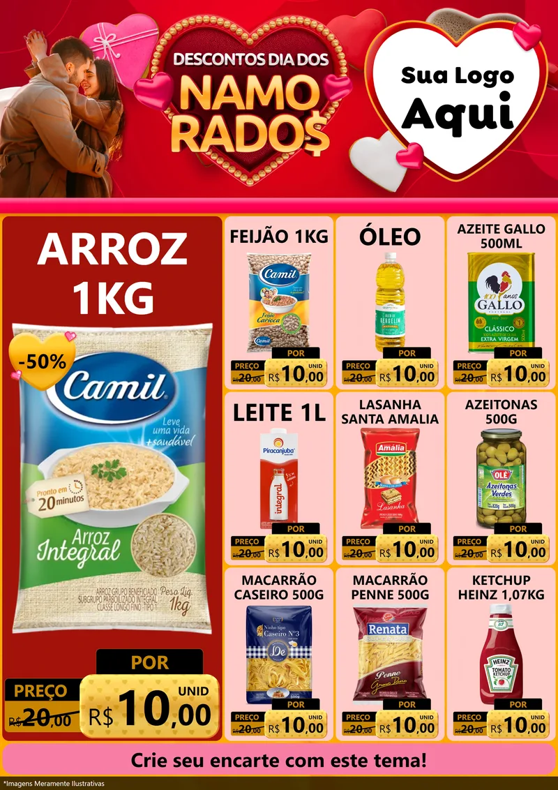Modelo de Encarte para Encarte A4 Vertical com o tema Descontos Dia dos Namorados para Supermercado