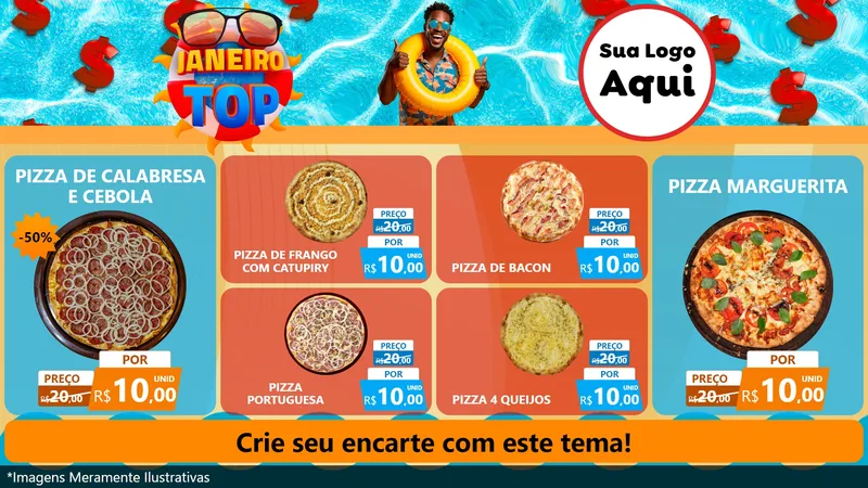 Modelo de TV para TV Horizontal com o tema Janeiro Top para Pizzaria