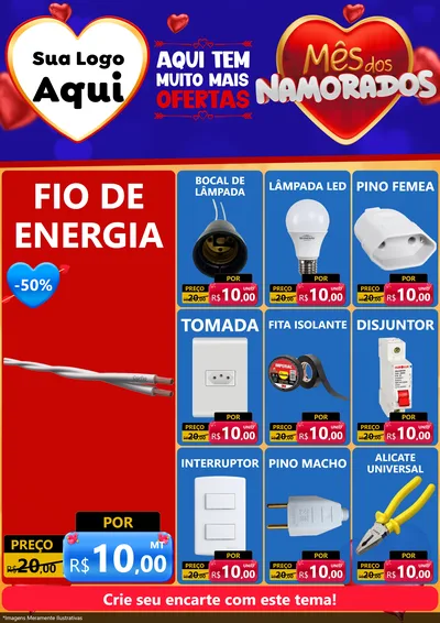 Modelo de Encarte para Encarte A4 Vertical com o tema Mês dos Namorados para Materiais Elétricos